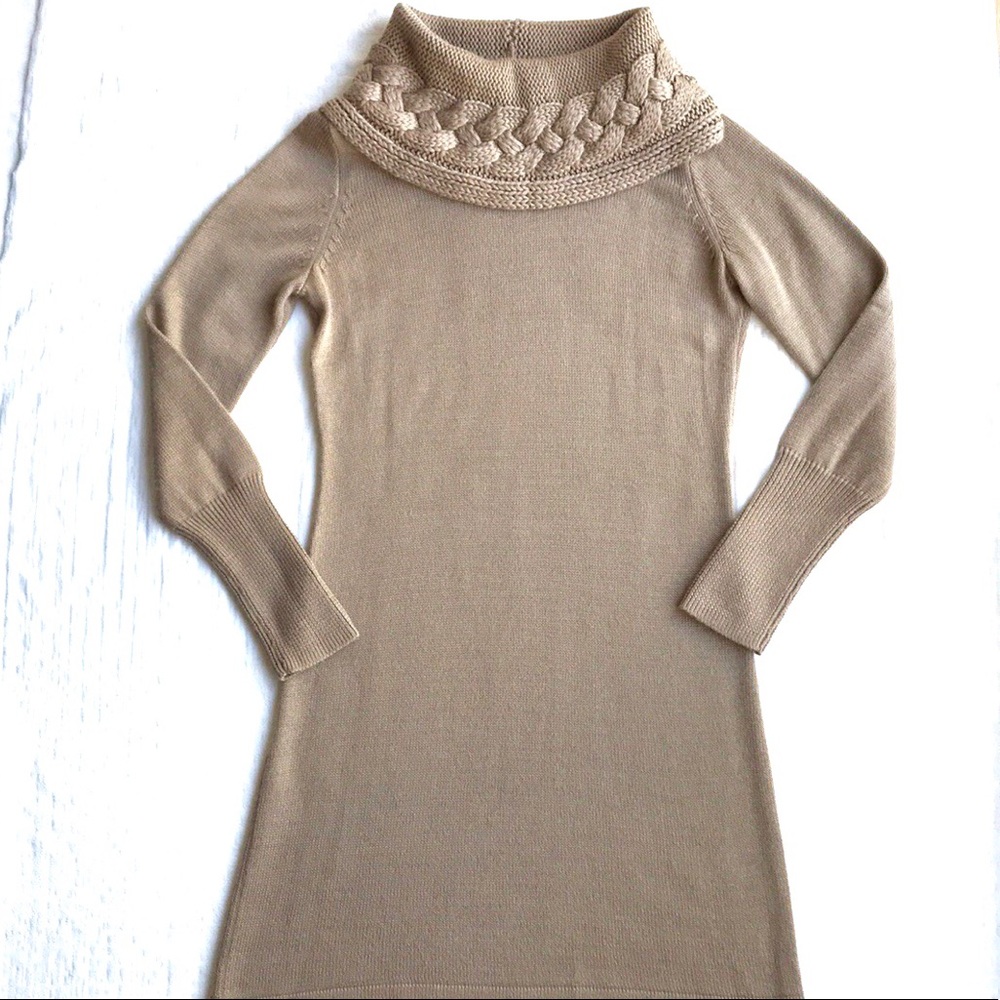 Tahari longsleeve knit cowlneck midi sweater dress